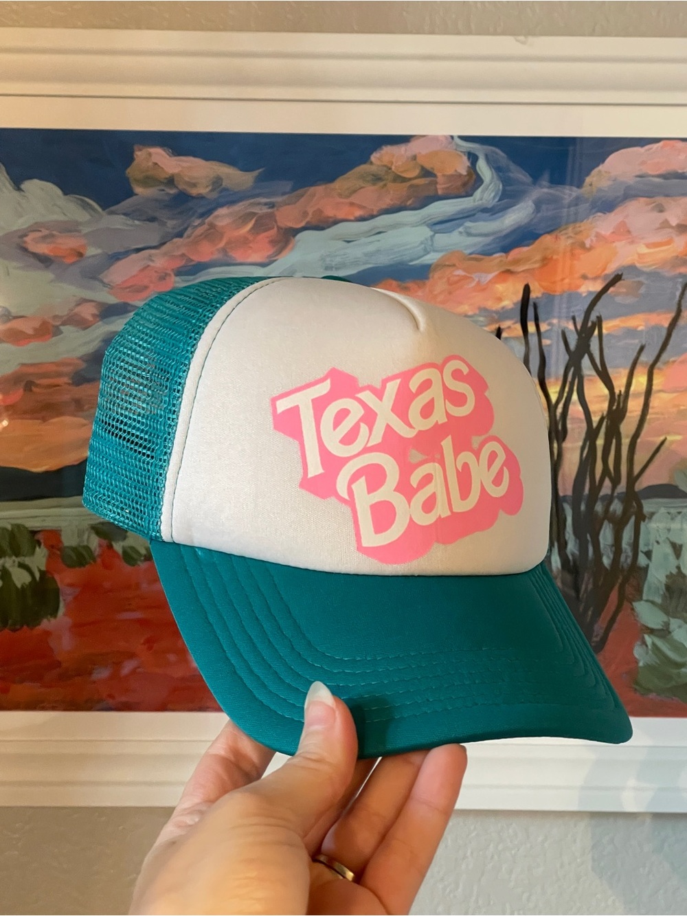 Texas Babe Trucker Hat in Teal & Pink